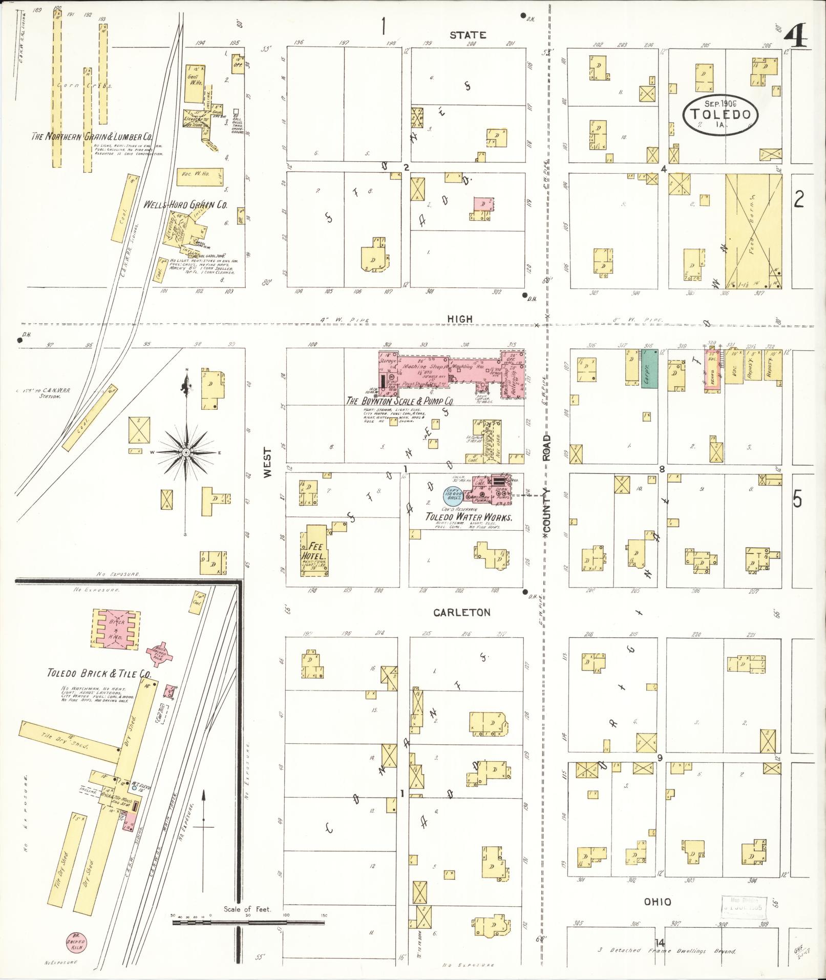 Sanborn Fire Insurance Map from Toledo, Tama County, Iowa (1906), Sheet #0004 - Historic Sanborn Fire Insurance Map Print, vintage old map wall art