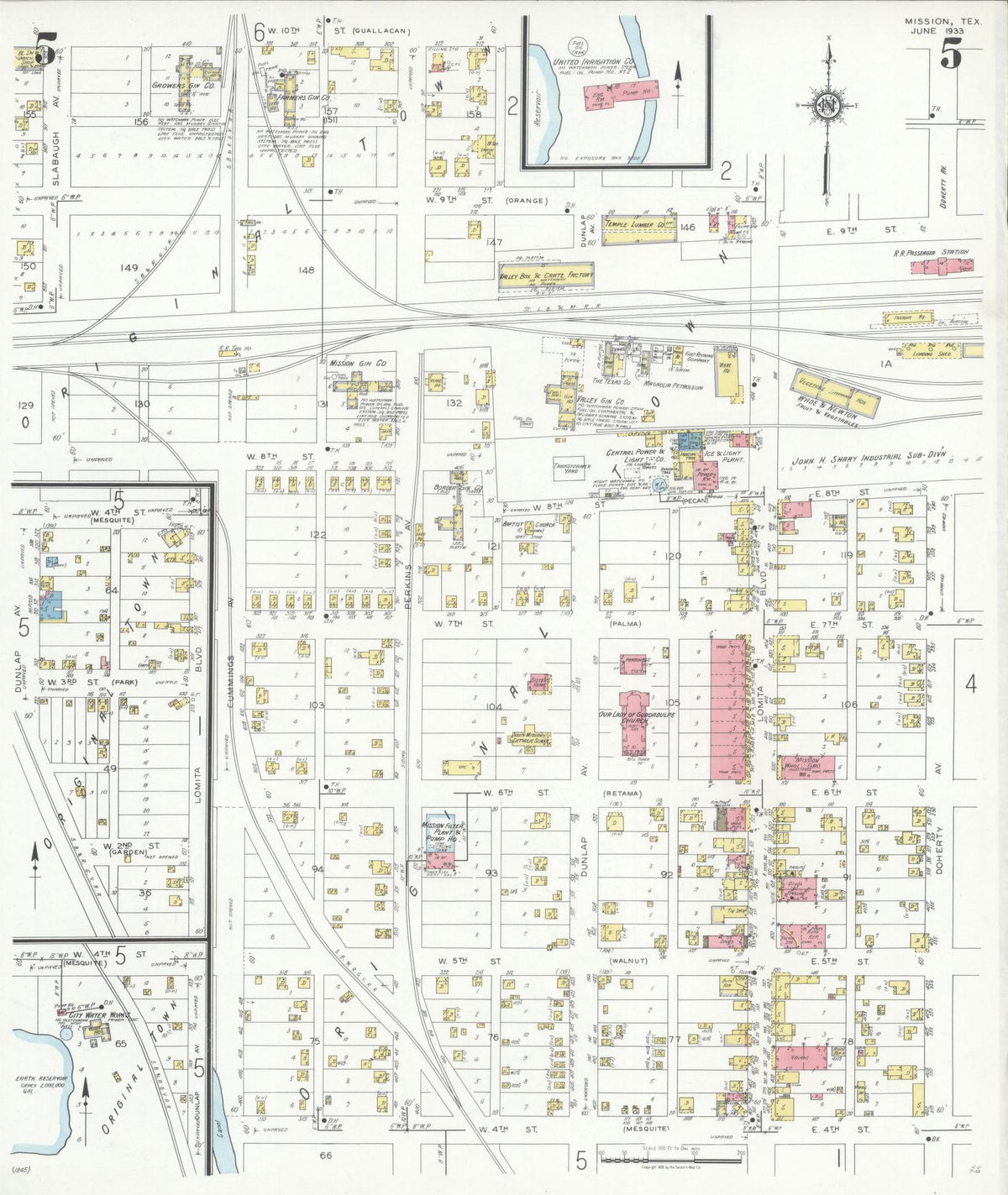 Sanborn Fire Insurance Map from Mission, Hidalgo County, Texas (1933), Sheet #0005 - Historic Sanborn Fire Insurance Map Print, vintage old map wall art, antique decor, genealogy gift, Texas Texas map