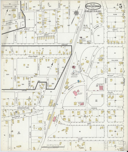 Sanborn Fire Insurance Map from Green Cove Springs, Clay County, Florida (1917), Sheet #0005 - Historic Sanborn Fire Insurance Map Print, vintage old map wall art, antique decor, genealogy gift, Florida Florida map