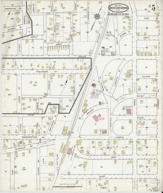 Sanborn Fire Insurance Map from Green Cove Springs, Clay County, Florida (1917), Sheet #0005 - Historic Sanborn Fire Insurance Map Print, vintage old map wall art, antique decor, genealogy gift, Florida Florida map