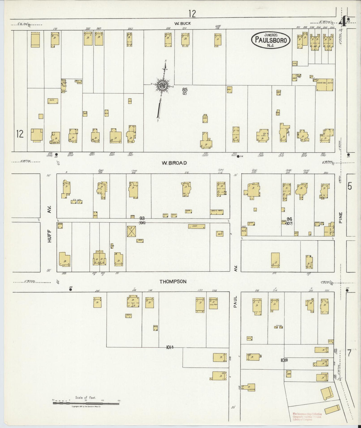 Sanborn Fire Insurance Map from Paulsboro, Gloucester County, New Jersey (1920), Sheet #0004 - Historic Sanborn Fire Insurance Map Print, vintage old map wall art, antique decor, genealogy gift, New Jersey New Jersey map