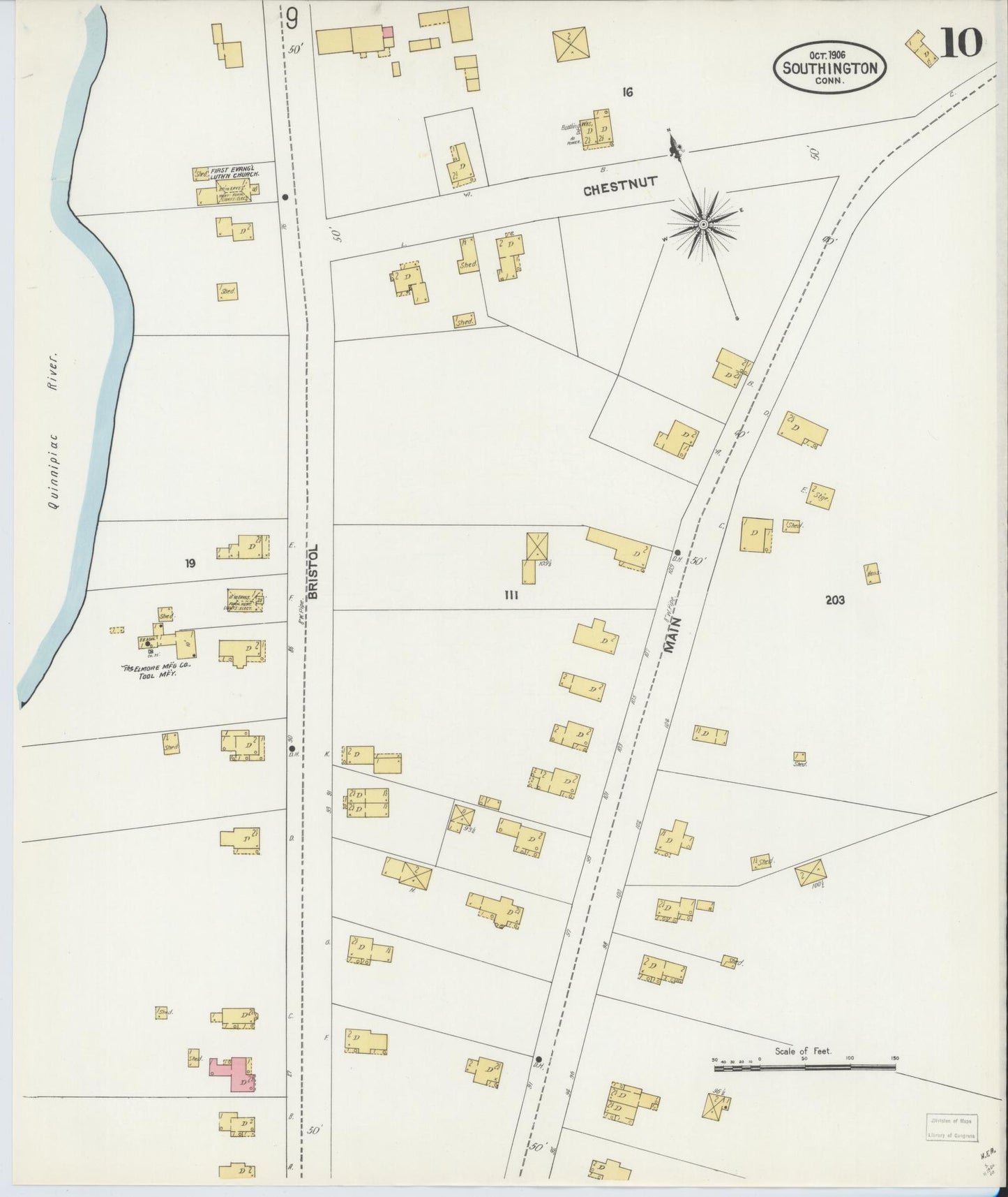 Sanborn Fire Insurance Map from Southington, Hartford County, Connecticut (1906), Sheet #0010 - Complete Map Set gallery image, historic Sanborn map, vintage wall art, Connecticut Connecticut
