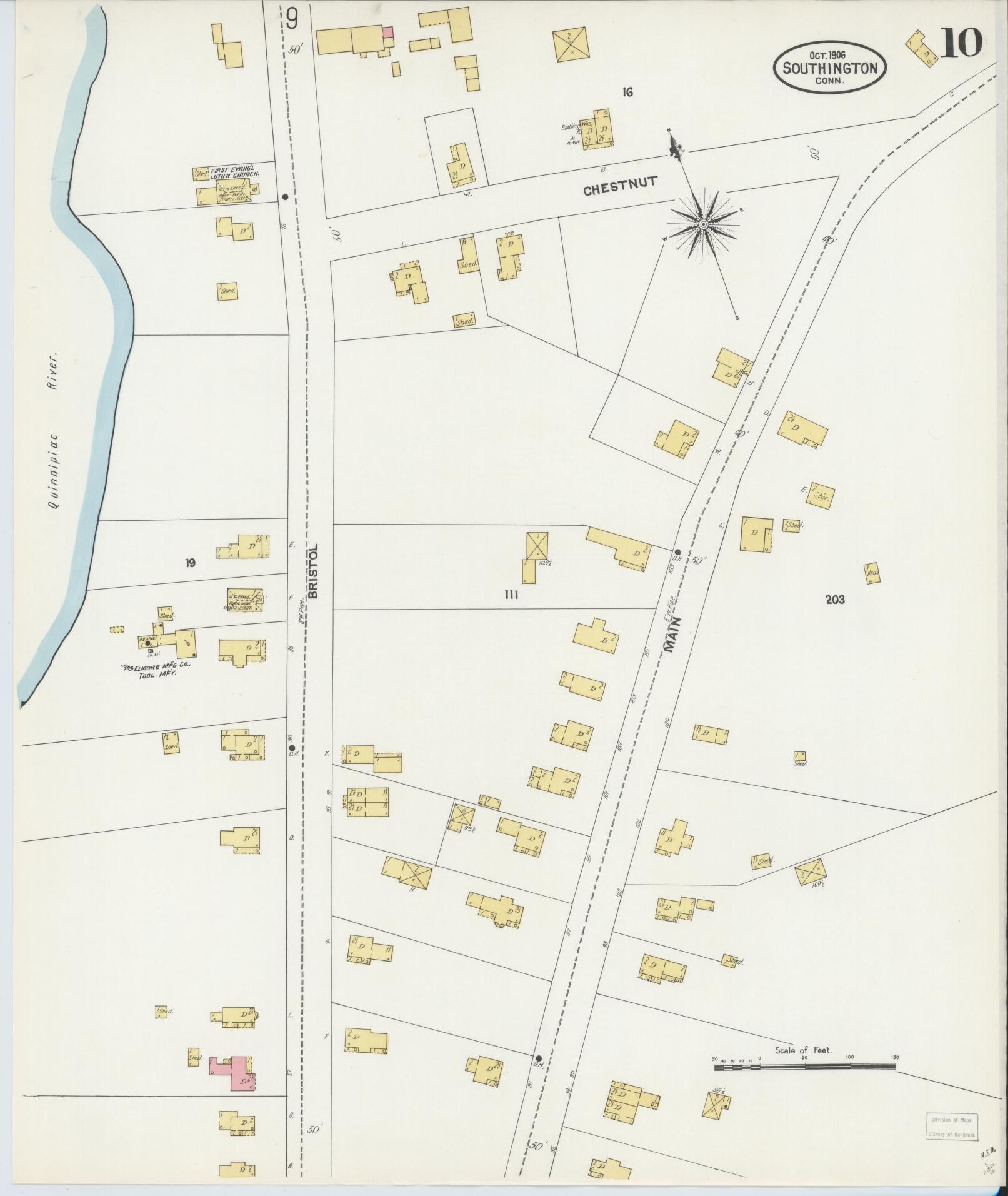 Sanborn Fire Insurance Map from Southington, Hartford County, Connecticut (1906), Sheet #0010 - Complete Map Set gallery image, historic Sanborn map, vintage wall art, Connecticut Connecticut