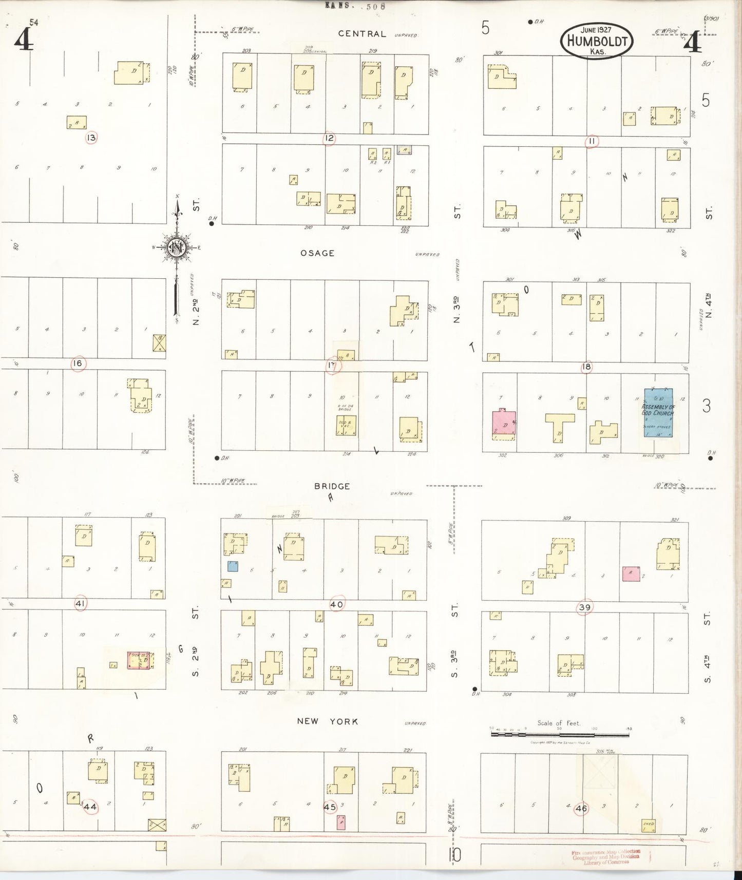 Sanborn Fire Insurance Map from Humboldt, Allen County, Kansas (1936), Sheet #0004 - Historic Sanborn Fire Insurance Map Print, vintage old map wall art, antique decor, genealogy gift, Kansas Kansas map
