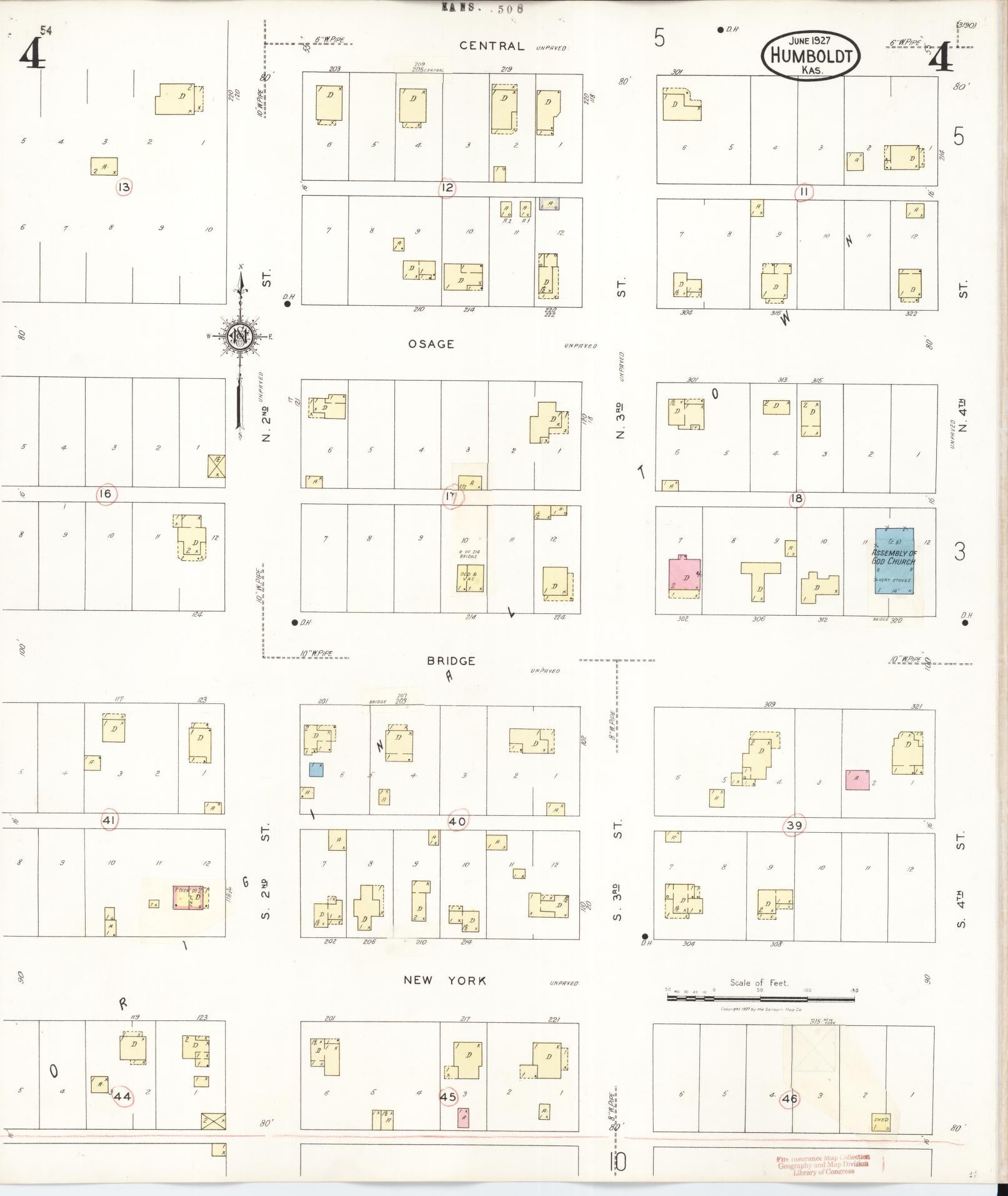 Sanborn Fire Insurance Map from Humboldt, Allen County, Kansas (1936), Sheet #0004 - Historic Sanborn Fire Insurance Map Print, vintage old map wall art, antique decor, genealogy gift, Kansas Kansas map