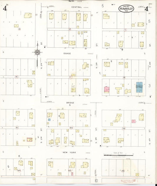 Sanborn Fire Insurance Map from Humboldt, Allen County, Kansas (1936), Sheet #0004 - Historic Sanborn Fire Insurance Map Print, vintage old map wall art, antique decor, genealogy gift, Kansas Kansas map