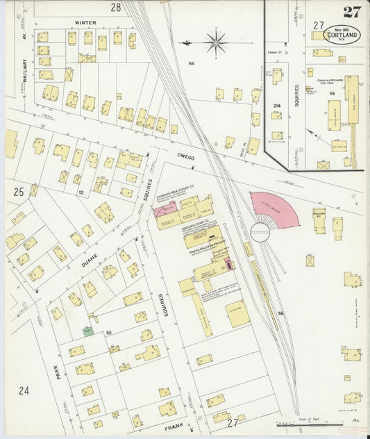 Sanborn Fire Insurance Map from Cortland, Cortland County, New York (1908), Sheet #0027 - Historic Sanborn Fire Insurance Map Print, vintage old map wall art, antique decor, genealogy gift, New York New York map