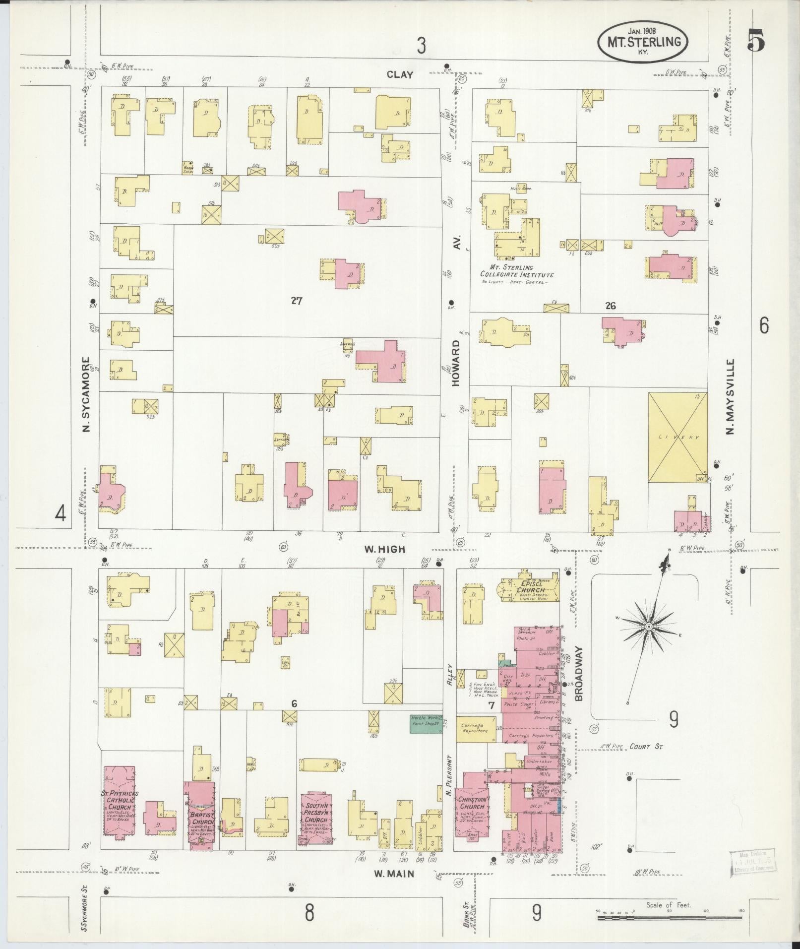 Sanborn Fire Insurance Map from Mount Sterling, Montgomery County, Kentucky (1908), Sheet #0005 - Complete Map Set gallery image, historic Sanborn map, vintage wall art, Kentucky Kentucky
