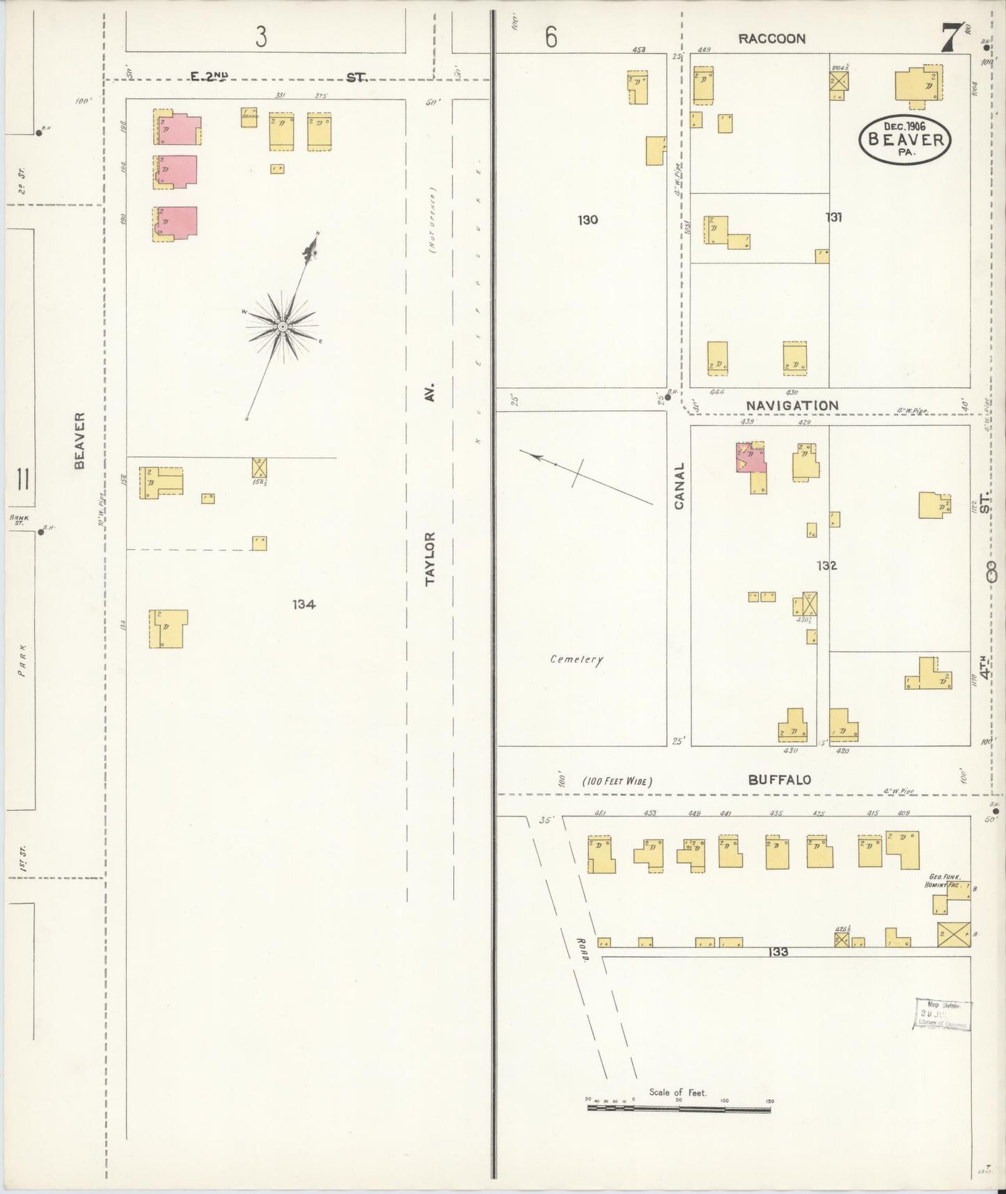 Sanborn Fire Insurance Map from Beaver, Beaver County, Pennsylvania (1906), Sheet #0007 - Historic Sanborn Fire Insurance Map Print, vintage old map wall art, antique decor, genealogy gift, Pennsylvania Pennsylvania map