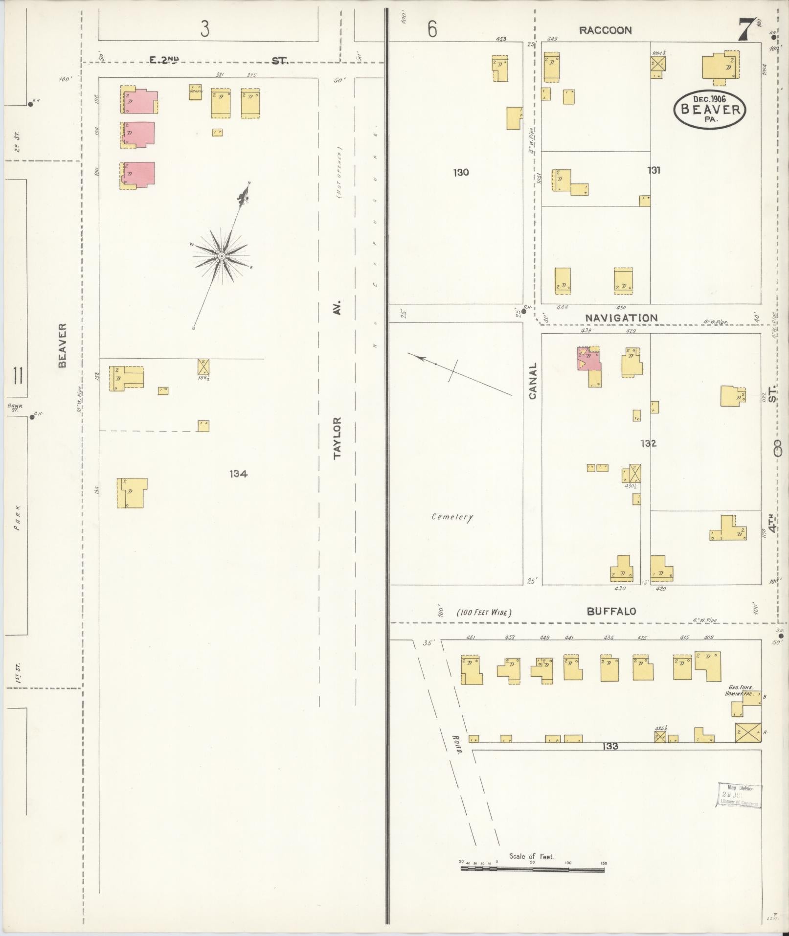 Sanborn Fire Insurance Map from Beaver, Beaver County, Pennsylvania (1906), Sheet #0007 - Historic Sanborn Fire Insurance Map Print, vintage old map wall art, antique decor, genealogy gift, Pennsylvania Pennsylvania map