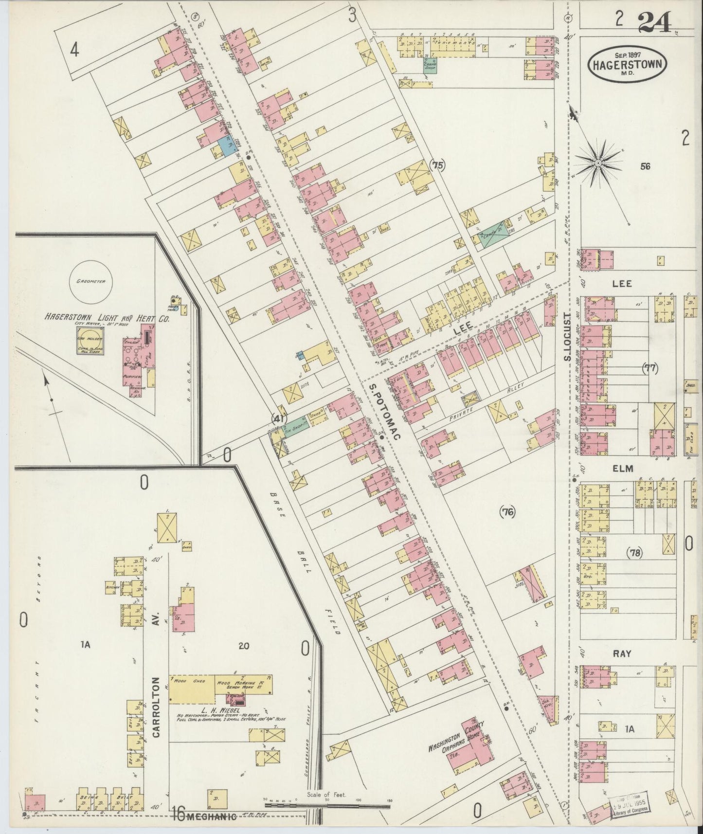 Washington, Maryland - 1897 - Sanborn Fire Insurance Map, Sheet #0024 - Historic Sanborn Fire Insurance Map Print, Washington Maryland 1897 0024 vintage old map wall art
