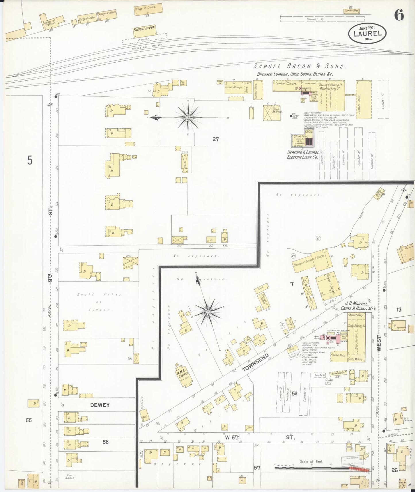 Sanborn Fire Insurance Map from Laurel, Sussex County, Delaware (1901), Sheet #0006 - Complete Map Set gallery image, historic Sanborn map, vintage wall art, Delaware Delaware