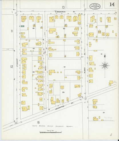 Sanborn Fire Insurance Map from Jackson, Madison County, Tennessee (1907), Sheet #0014 - Complete Map Set gallery image, historic Sanborn map, vintage wall art, Tennessee Tennessee