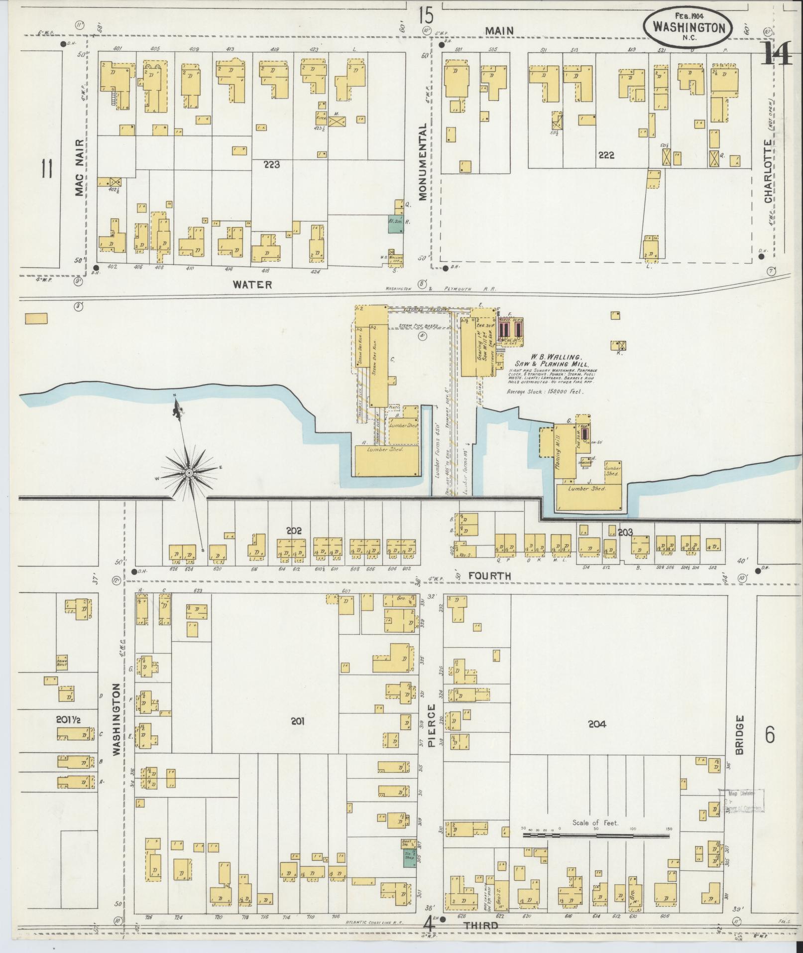 Sanborn Fire Insurance Map from Washington, Beaufort County, North Carolina (1904), Sheet #0014 - Complete Map Set gallery image, historic Sanborn map, vintage wall art, North Carolina North Carolina