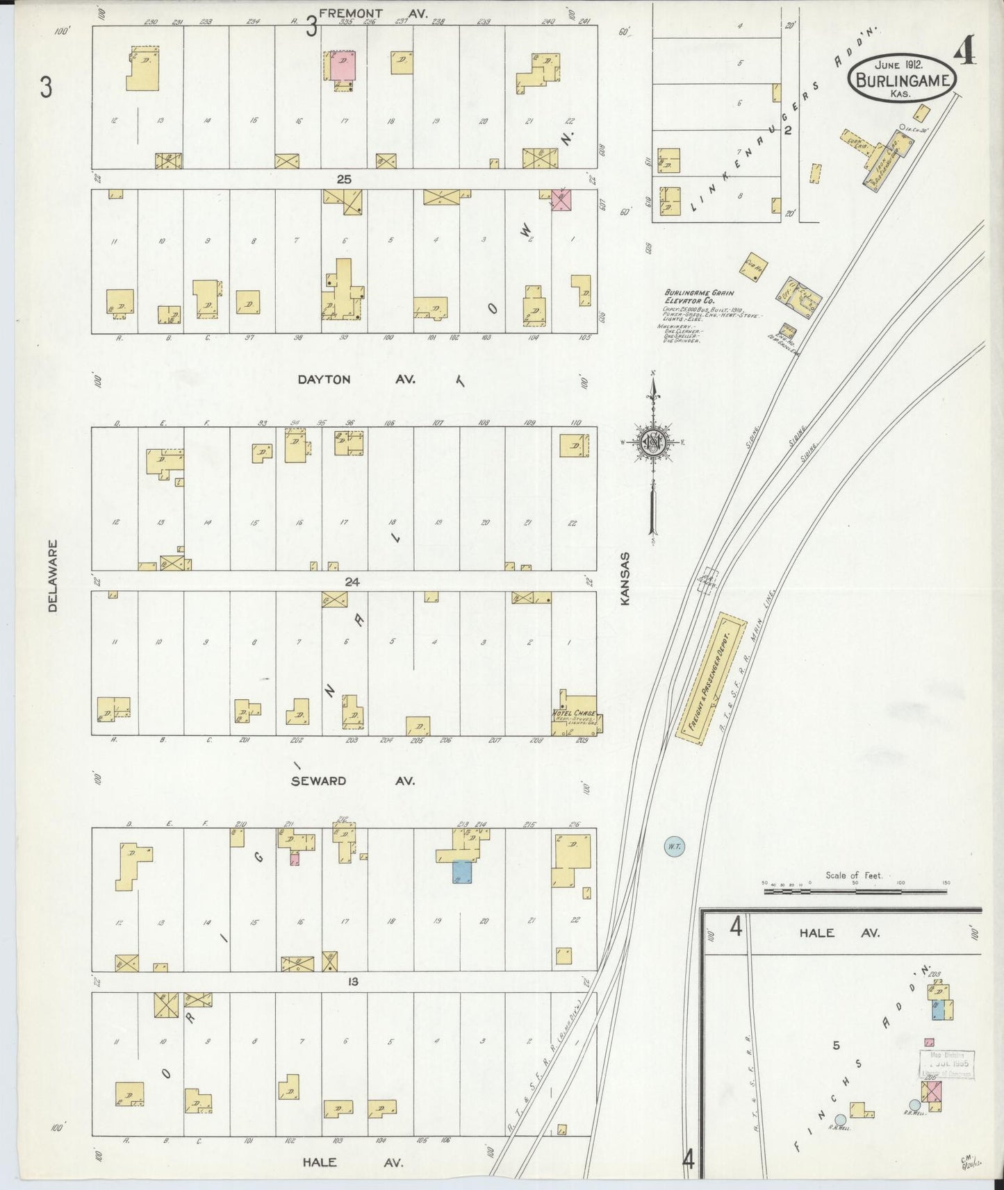Sanborn Fire Insurance Map from Burlingame, Osage County, Kansas (1912), Sheet #0004 - Historic Sanborn Fire Insurance Map Print, vintage old map wall art, antique decor, genealogy gift, Kansas Kansas map