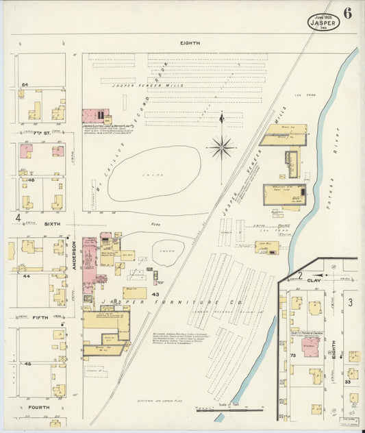 Sanborn Fire Insurance Map from Jasper, Dubois County, Indiana (1909), Sheet #0006 - Historic Sanborn Fire Insurance Map Print, vintage old map wall art, antique decor, genealogy gift, Indiana Indiana map