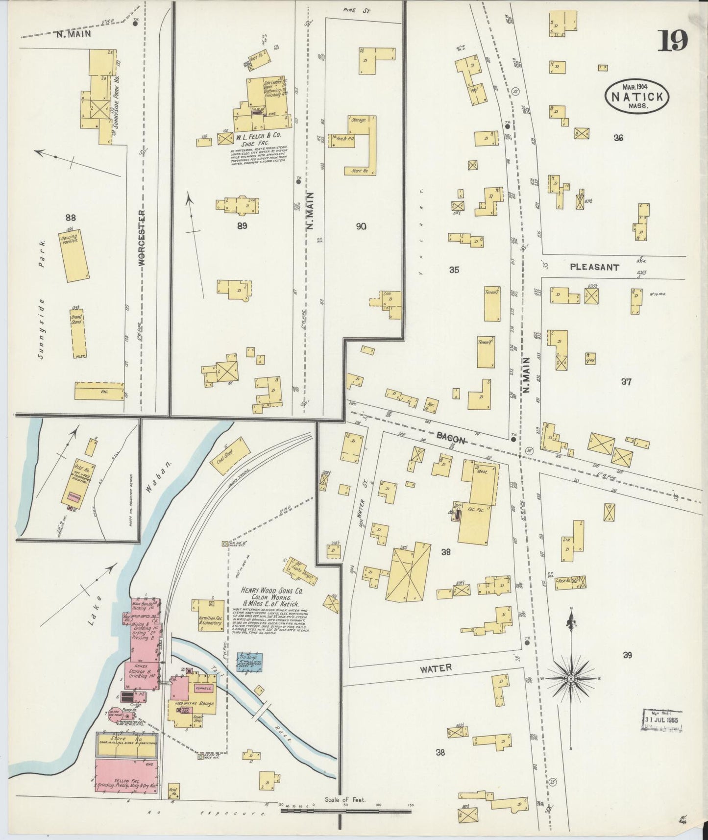 Sanborn Fire Insurance Map from Natick, Middlesex County, Massachusetts (1904), Sheet #0019 - Historic Sanborn Fire Insurance Map Print, vintage old map wall art, antique decor, genealogy gift, Massachusetts Massachusetts map
