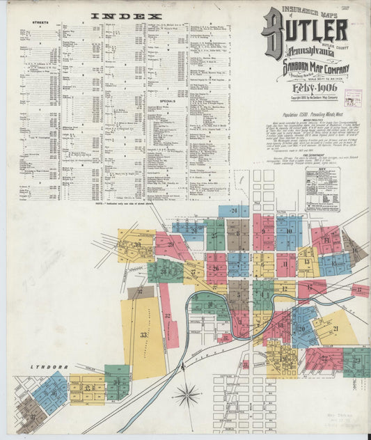 Sanborn Fire Insurance Map from Butler, Butler County, Pennsylvania. (1906) – Historic Sanborn Fire Insurance Map Print