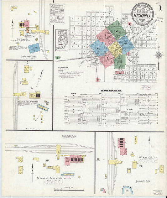 Sanborn Fire Insurance Map from Bicknell, Knox County, Indiana (1915), Sheet #0001 - Historic Sanborn Fire Insurance Map Print, vintage old map wall art, antique decor, genealogy gift, Indiana Indiana map