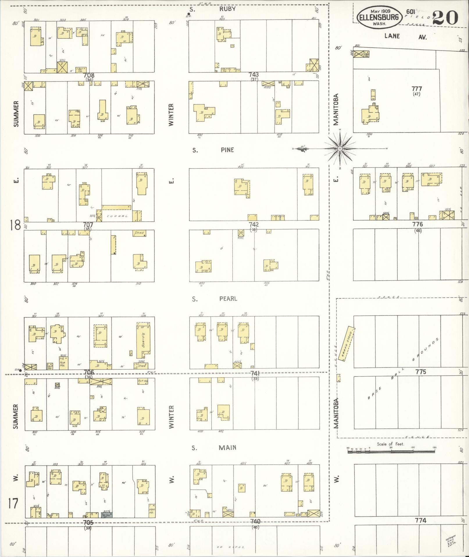 Sanborn Fire Insurance Map from Ellensburg, Kittitas County, Washington (1909), Sheet #0020 - Complete Map Set gallery image, historic Sanborn map, vintage wall art, Washington Washington