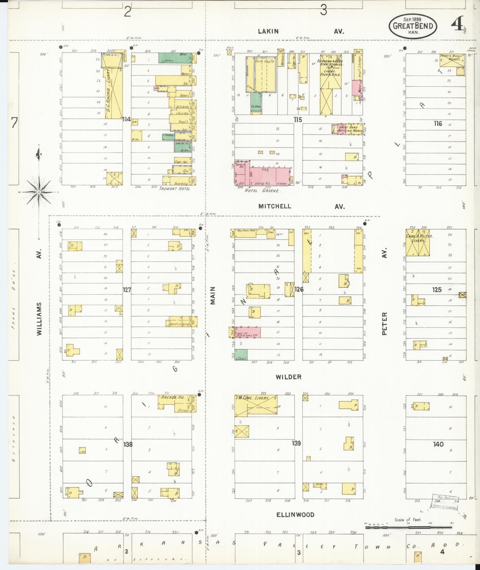 Sanborn Fire Insurance Map from Great Bend, Barton County, Kansas (1899), Sheet #0004 - Complete Map Set gallery image, historic Sanborn map, vintage wall art, Kansas Kansas