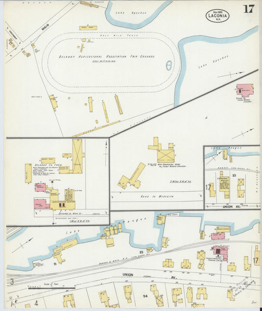 Sanborn Fire Insurance Map from Laconia, Belknap County, New Hampshire (1902), Sheet #0017 - Historic Sanborn Fire Insurance Map Print, vintage old map wall art, antique decor, genealogy gift, New Hampshire New Hampshire map