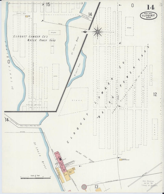 Sanborn Fire Insurance Map from Cloquet, Carlton County, Minnesota (1901), Sheet #0014 - Historic Sanborn Fire Insurance Map Print, vintage old map wall art, antique decor, genealogy gift, Minnesota Minnesota map