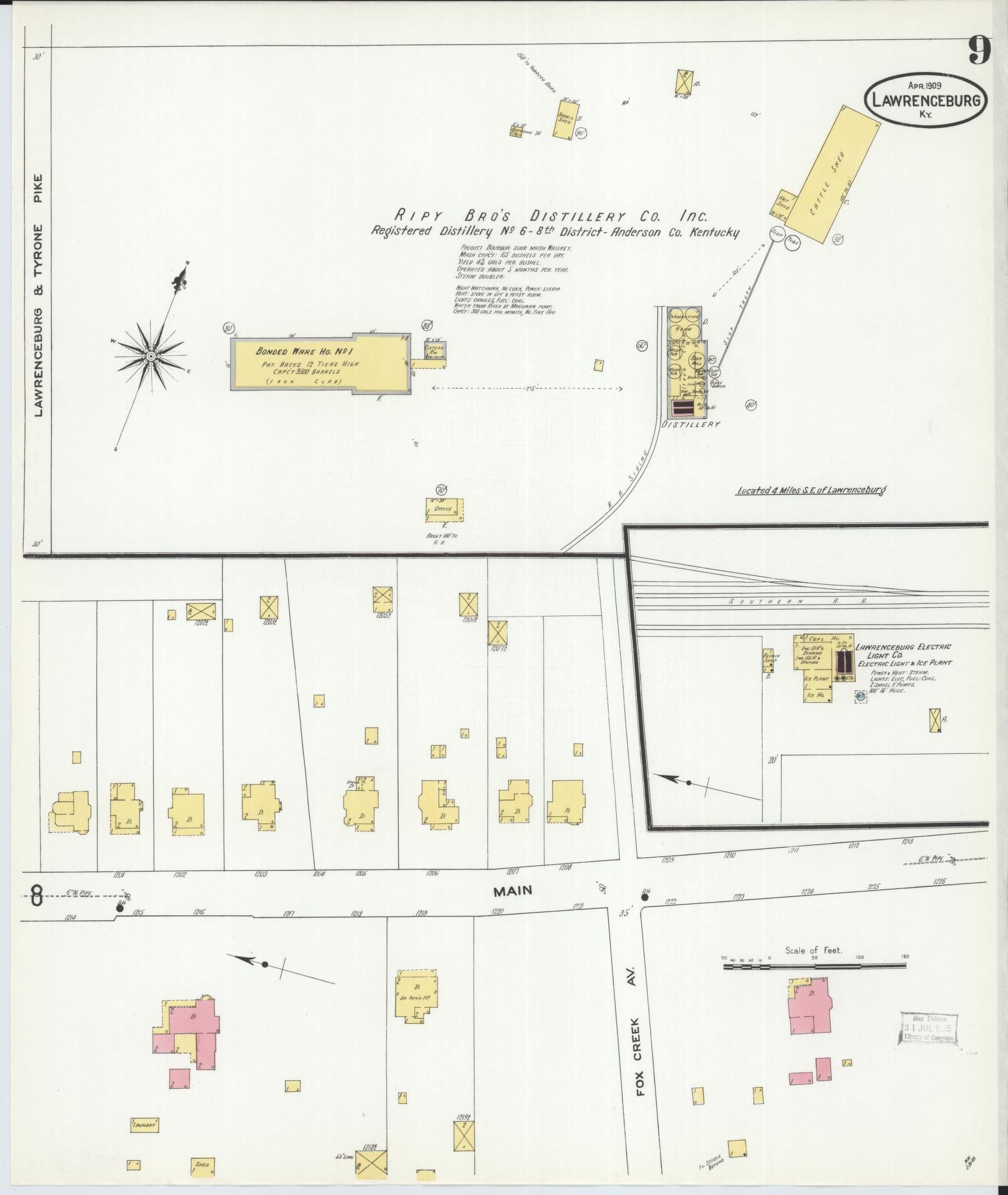 Sanborn Fire Insurance Map from Lawrenceburg, Anderson County, Kentucky (1909), Sheet #0009 - Complete Map Set gallery image, historic Sanborn map, vintage wall art, Kentucky Kentucky
