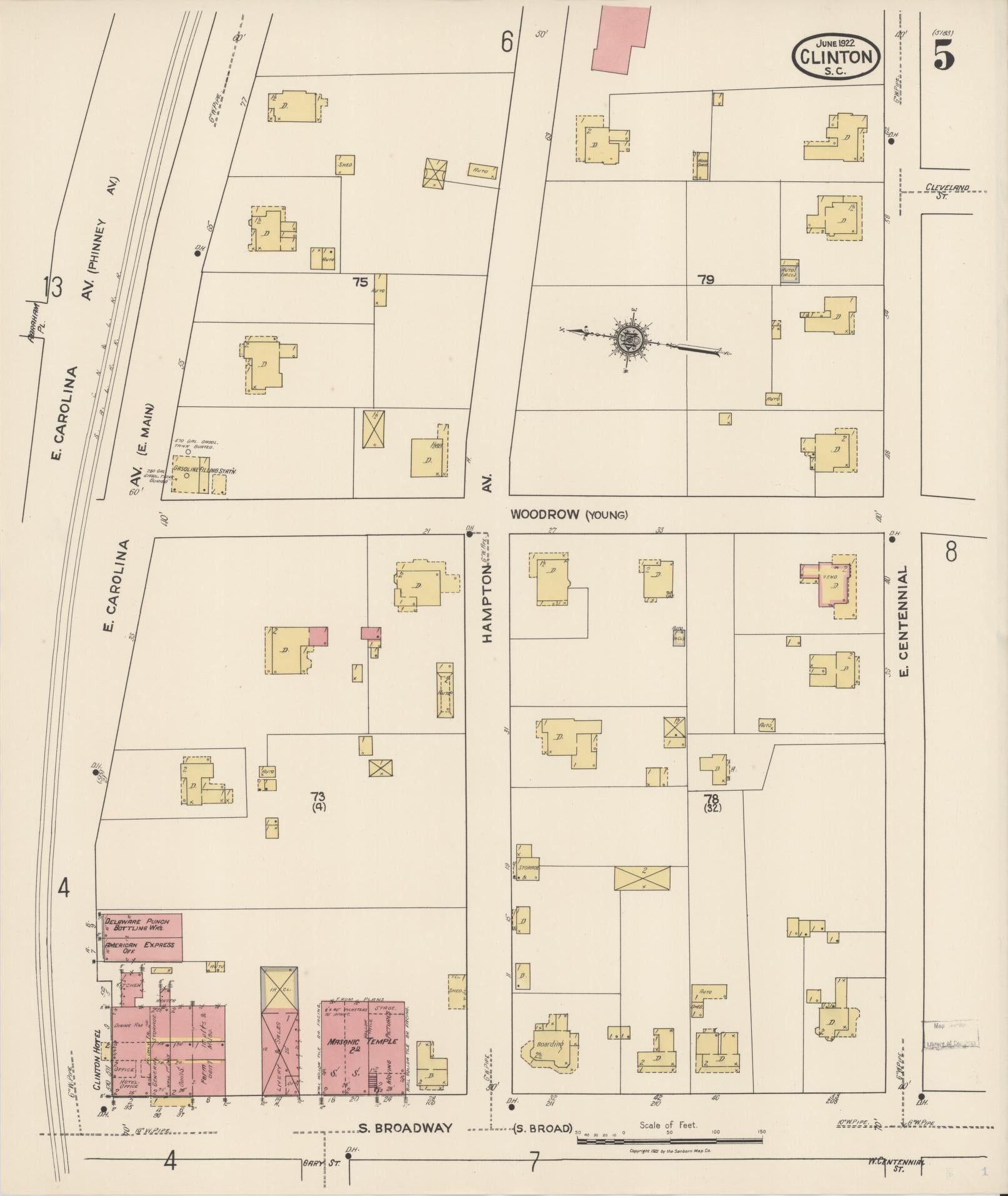 Sanborn Fire Insurance Map from Clinton, Laurens County, South Carolina (1922), Sheet #0005 - Complete Map Set gallery image, historic Sanborn map, vintage wall art, South Carolina South Carolina