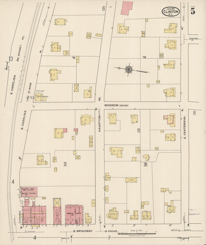 Sanborn Fire Insurance Map from Clinton, Laurens County, South Carolina (1922), Sheet #0005 - Complete Map Set gallery image, historic Sanborn map, vintage wall art, South Carolina South Carolina
