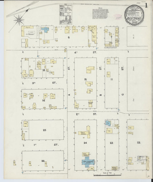 Sanborn Fire Insurance Map from Rock Springs, Sweetwater County, Wyoming (1890), Sheet #0001 - Historic Sanborn Fire Insurance Map Print, vintage old map wall art, antique decor, genealogy gift, Wyoming Wyoming map