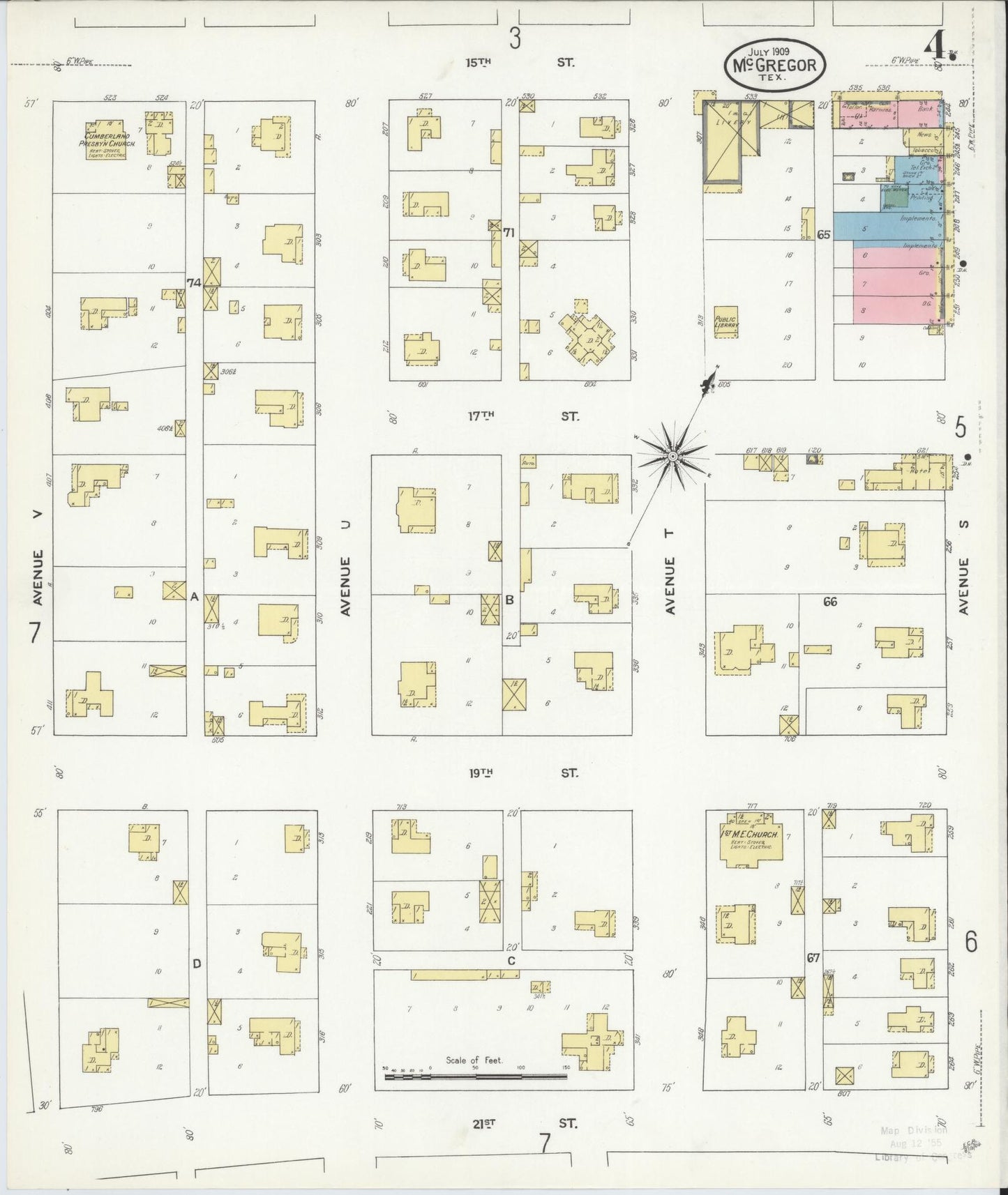 Sanborn Fire Insurance Map from McGregor, McLennan County, Texas (1909), Sheet #0004 - Complete Map Set gallery image, historic Sanborn map, vintage wall art, Texas Texas