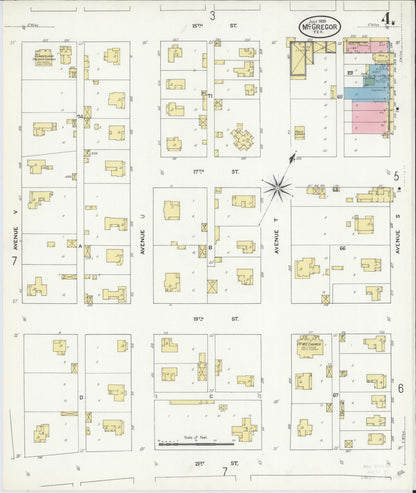 Sanborn Fire Insurance Map from McGregor, McLennan County, Texas (1909), Sheet #0004 - Complete Map Set gallery image, historic Sanborn map, vintage wall art, Texas Texas