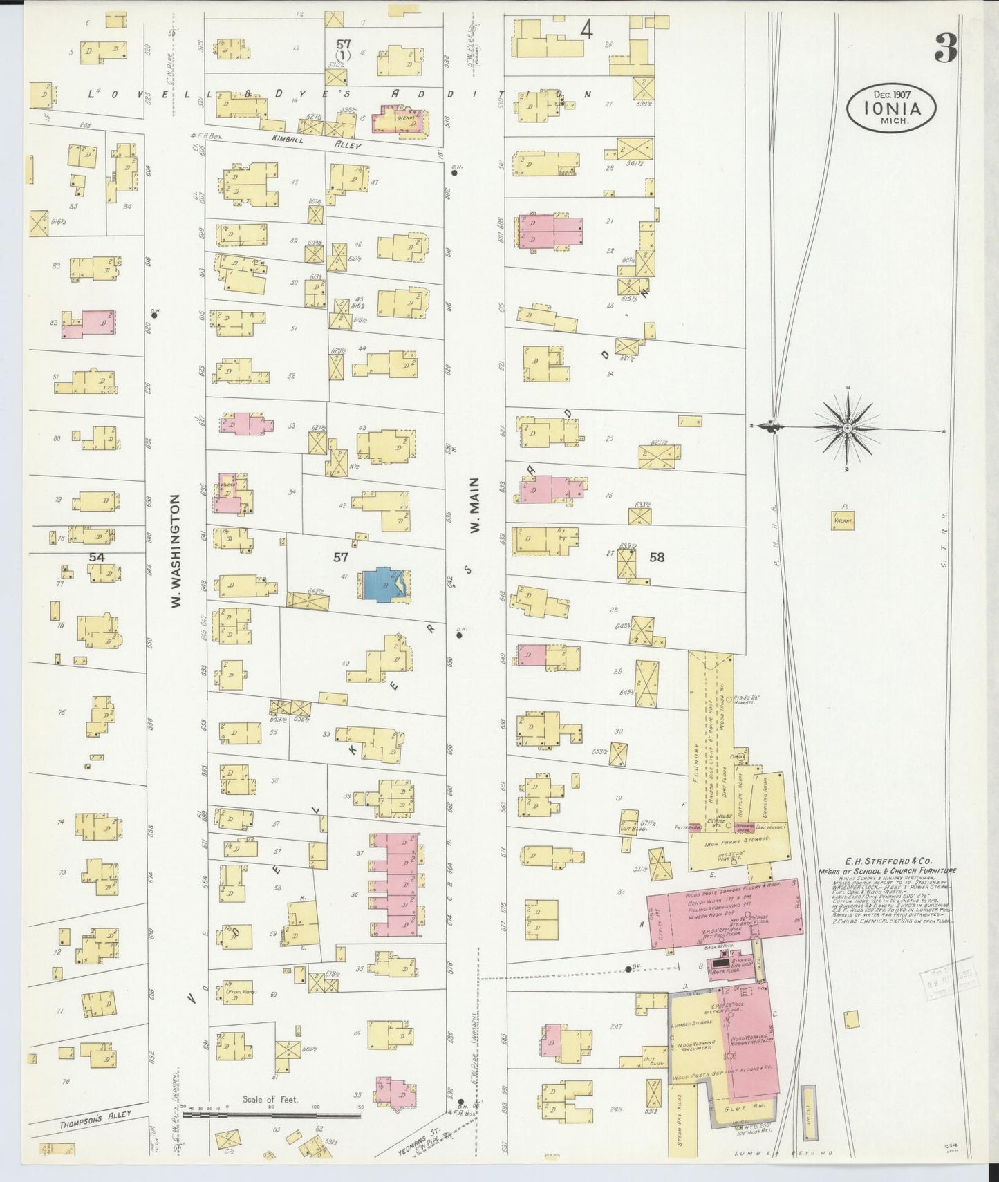 Sanborn Fire Insurance Map from Ionia, Ionia County, Michigan (1907), Sheet #0003 - Complete Map Set gallery image, historic Sanborn map, vintage wall art, Michigan Michigan