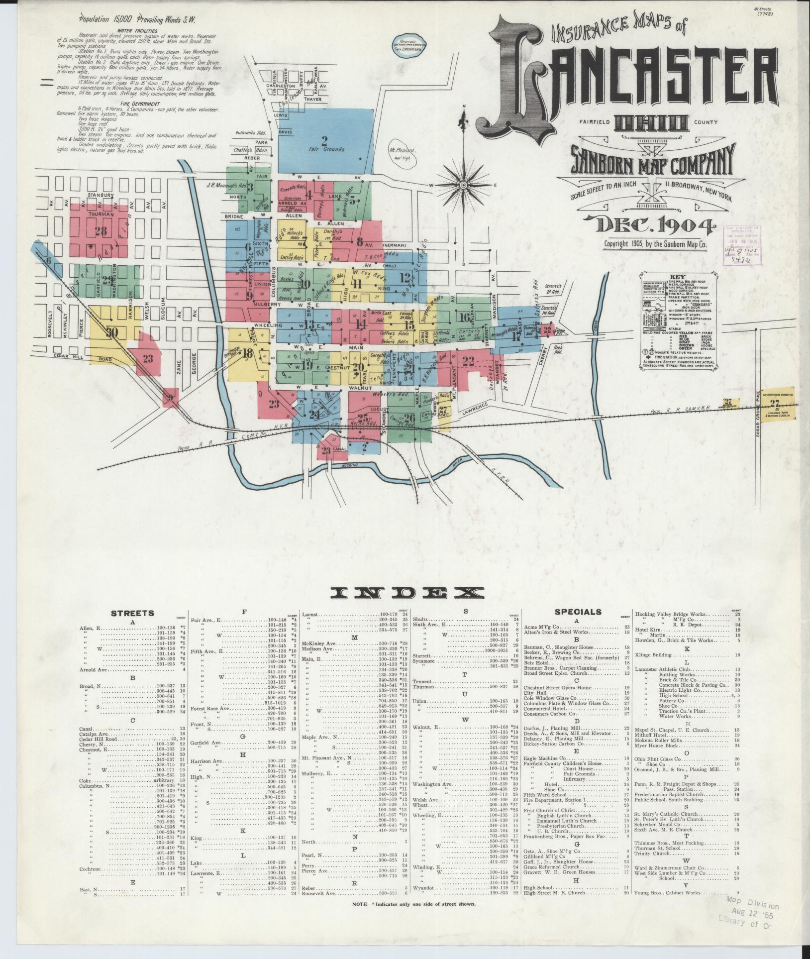 Sanborn Fire Insurance Map from Lancaster, Fairfield County, Ohio (1904), Sheet #0001 - Historic Sanborn Fire Insurance Map Print, vintage old map wall art, antique decor, genealogy gift, Ohio Ohio map