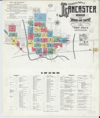 Sanborn Fire Insurance Map from Lancaster, Fairfield County, Ohio (1904), Sheet #0001 - Historic Sanborn Fire Insurance Map Print, vintage old map wall art, antique decor, genealogy gift, Ohio Ohio map