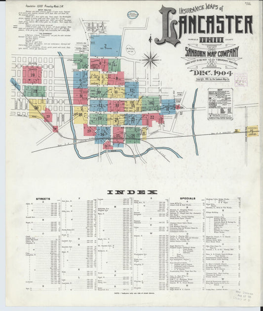 Sanborn Fire Insurance Map from Lancaster, Fairfield County, Ohio (1904), Sheet #0001 - Historic Sanborn Fire Insurance Map Print, vintage old map wall art, antique decor, genealogy gift, Ohio Ohio map