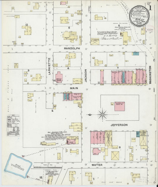 Sanborn Fire Insurance Map from Ripley, Lauderdale County, Tennessee (1891), Sheet #0001 - Historic Sanborn Fire Insurance Map Print, vintage old map wall art, antique decor, genealogy gift, Tennessee Tennessee map