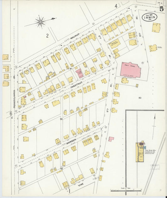 Sanborn Fire Insurance Map from Irwin, Westmoreland County, Pennsylvania (1904), Sheet #0005 - Historic Sanborn Fire Insurance Map Print, vintage old map wall art, antique decor, genealogy gift, Pennsylvania Pennsylvania map