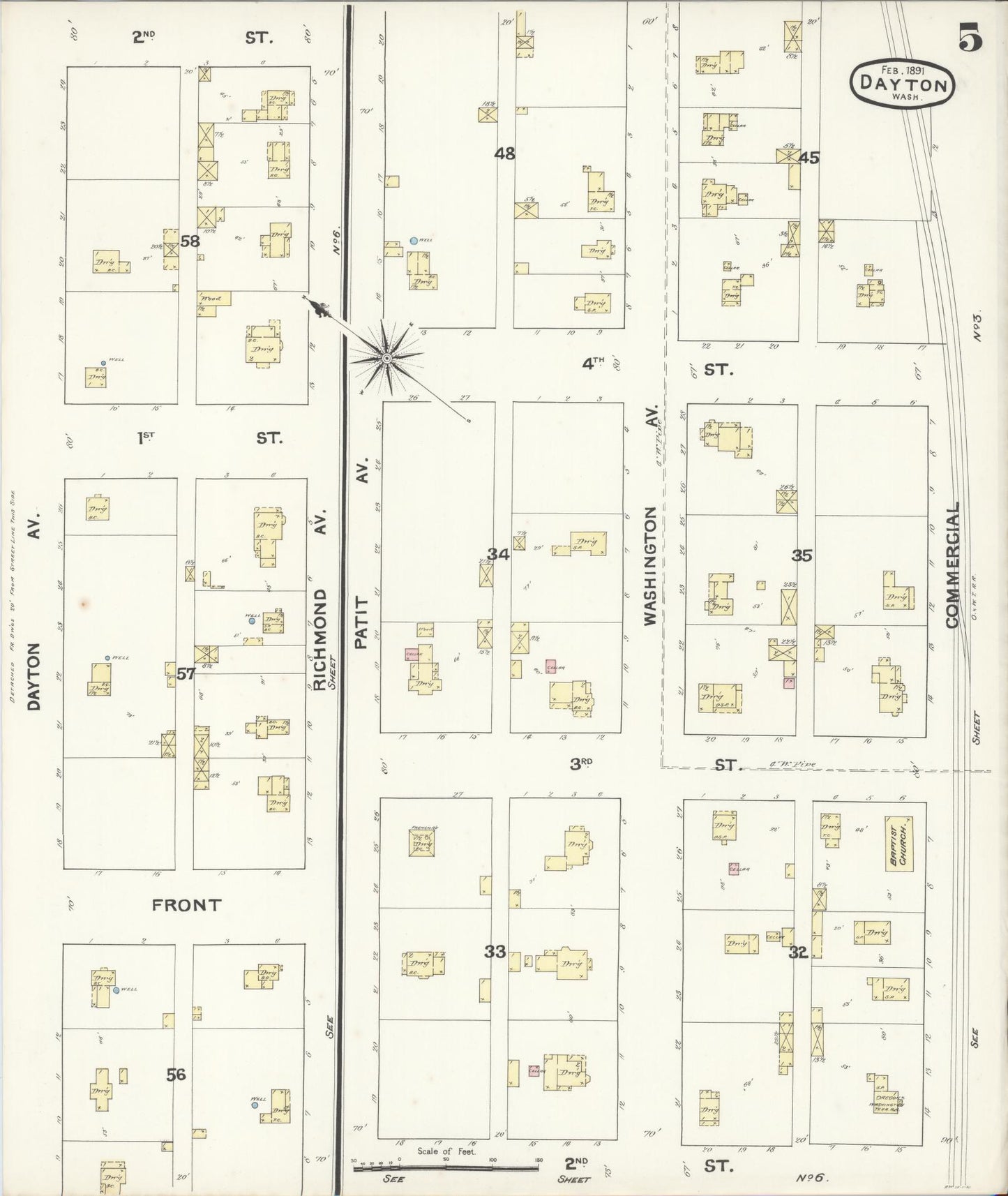 Sanborn Fire Insurance Map from Dayton, Columbia County, Washington (1891), Sheet #0005 - Complete Map Set gallery image, historic Sanborn map, vintage wall art, Washington Washington