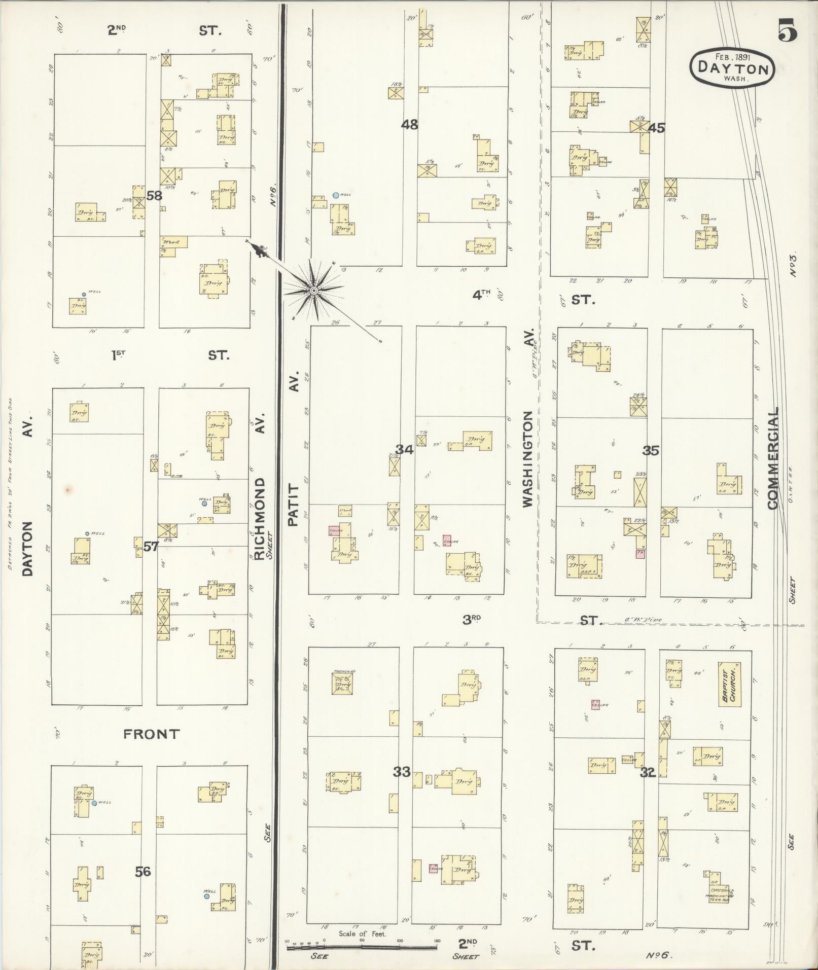 Sanborn Fire Insurance Map from Dayton, Columbia County, Washington (1891), Sheet #0005 - Complete Map Set gallery image, historic Sanborn map, vintage wall art, Washington Washington