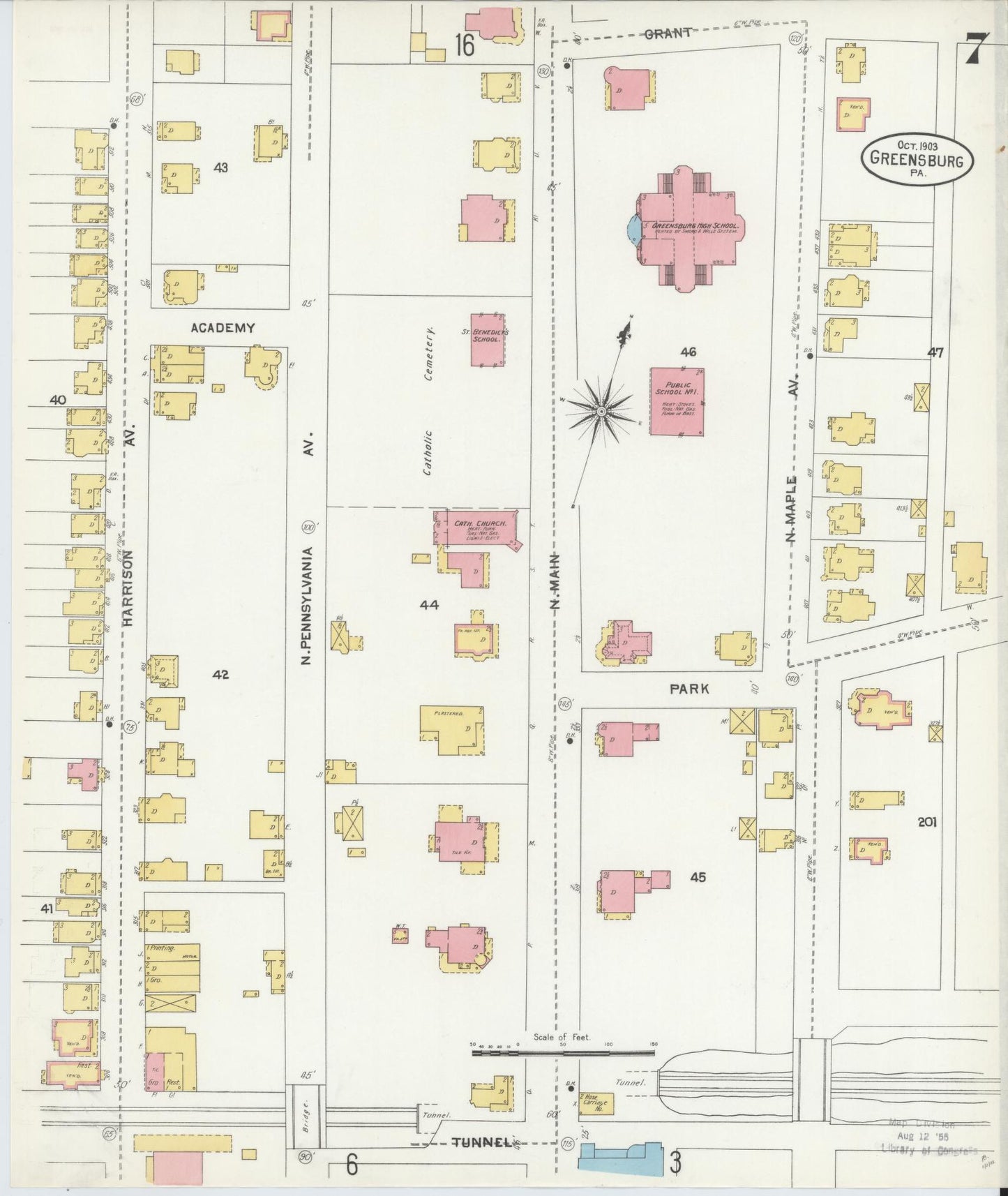Sanborn Fire Insurance Map from Greensburg, Westmoreland County, Pennsylvania (1903), Sheet #0007 - Historic Sanborn Fire Insurance Map Print, vintage old map wall art, antique decor, genealogy gift, Pennsylvania Pennsylvania map