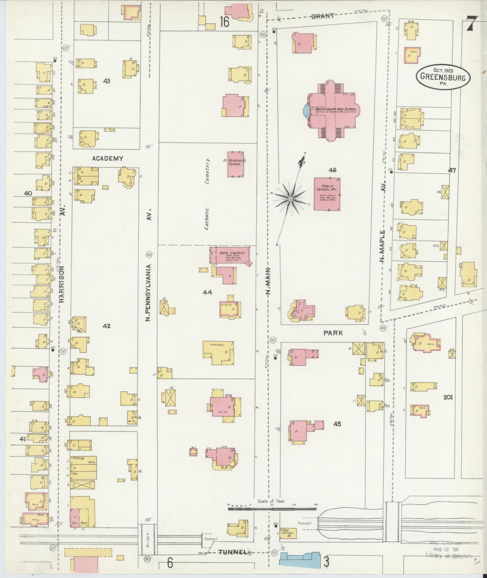 Sanborn Fire Insurance Map from Greensburg, Westmoreland County, Pennsylvania (1903), Sheet #0007 - Historic Sanborn Fire Insurance Map Print, vintage old map wall art, antique decor, genealogy gift, Pennsylvania Pennsylvania map