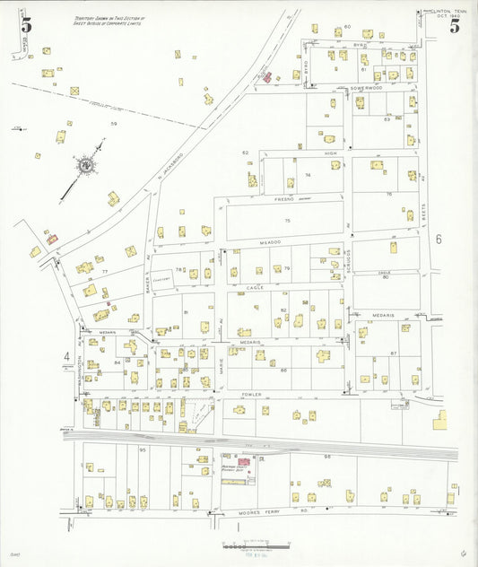Sanborn Fire Insurance Map from Clinton, Anderson County, Tennessee (1940), Sheet #0005 - Historic Sanborn Fire Insurance Map Print, vintage old map wall art, antique decor, genealogy gift, Tennessee Tennessee map