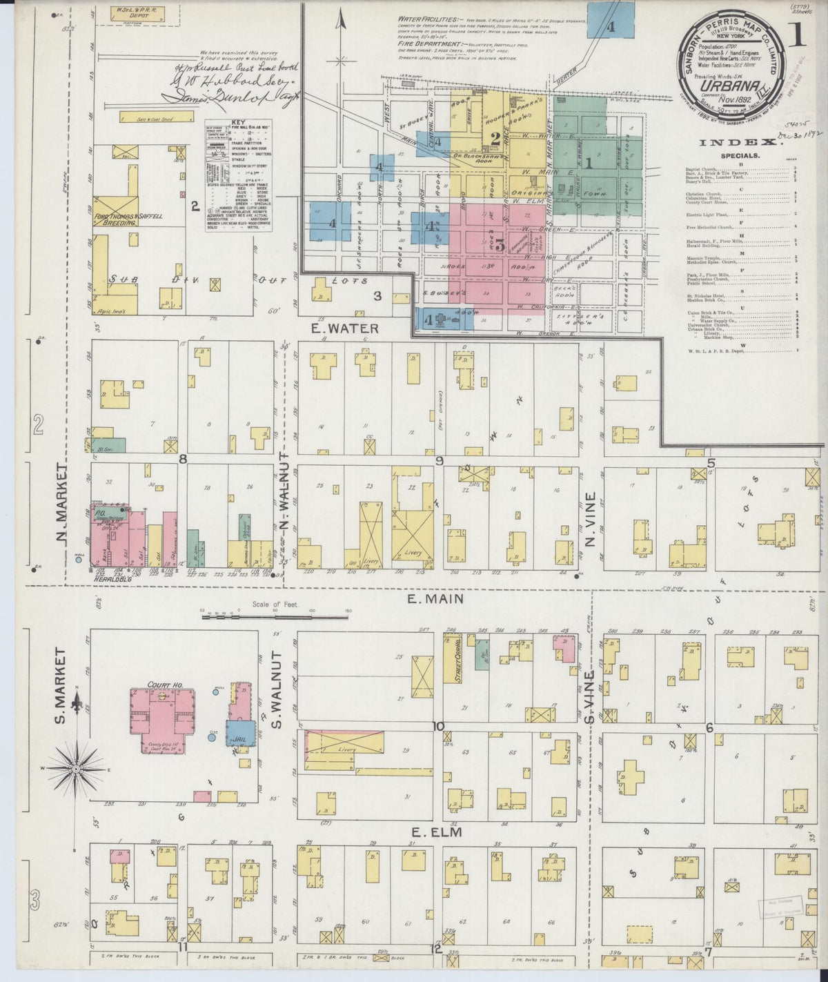 Sanborn Fire Insurance Map from Urbana, Champaign County, Illinois (1892), Sheet #0001 - Complete Map Set gallery image, historic Sanborn map, vintage wall art, Illinois Illinois