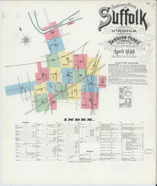 Sanborn Fire Insurance Map from Suffolk, Independent Cities, Virginia (1898), Sheet #0001 - Complete Map Set gallery image, historic Sanborn map, vintage wall art, Virginia Virginia
