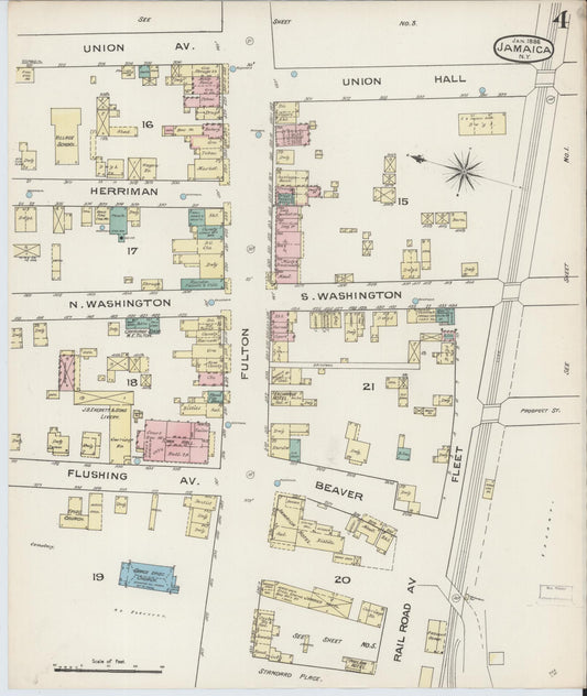 Sanborn Fire Insurance Map from Jamaica, Queens County, New York (1886), Sheet #0004 - Historic Sanborn Fire Insurance Map Print, vintage old map wall art, antique decor, genealogy gift, New York New York map