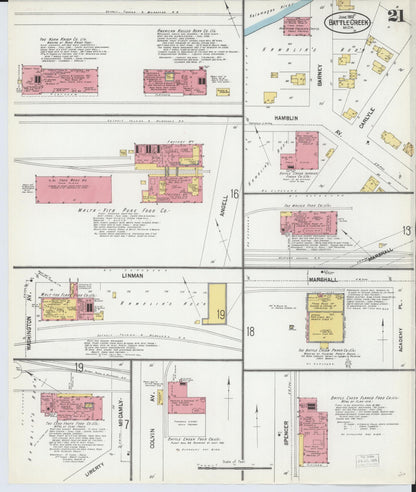 Sanborn Fire Insurance Map from Battle Creek, Calhoun County, Michigan (1902), Sheet #0021 - Historic Sanborn Fire Insurance Map Print, vintage old map wall art, antique decor, genealogy gift, Michigan Michigan map