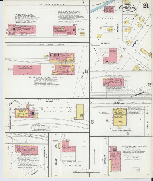 Sanborn Fire Insurance Map from Battle Creek, Calhoun County, Michigan (1902), Sheet #0021 - Historic Sanborn Fire Insurance Map Print, vintage old map wall art, antique decor, genealogy gift, Michigan Michigan map