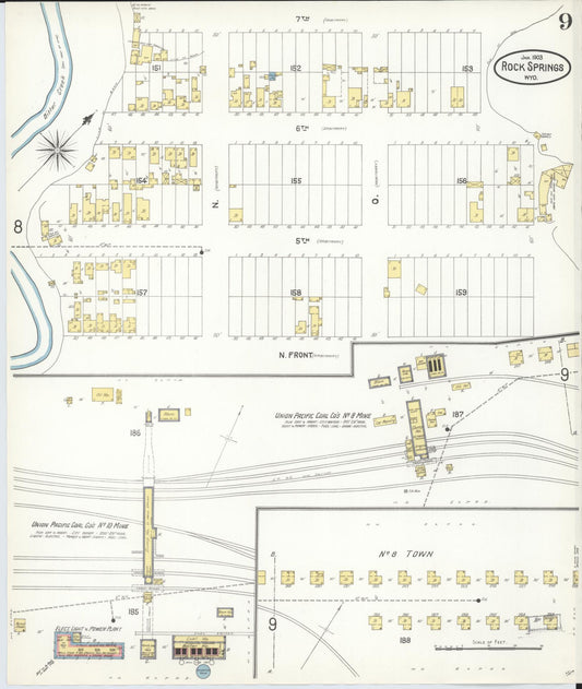 Sanborn Fire Insurance Map from Rock Springs, Sweetwater County, Wyoming (1903), Sheet #0009 - Historic Sanborn Fire Insurance Map Print, vintage old map wall art, antique decor, genealogy gift, Wyoming Wyoming map